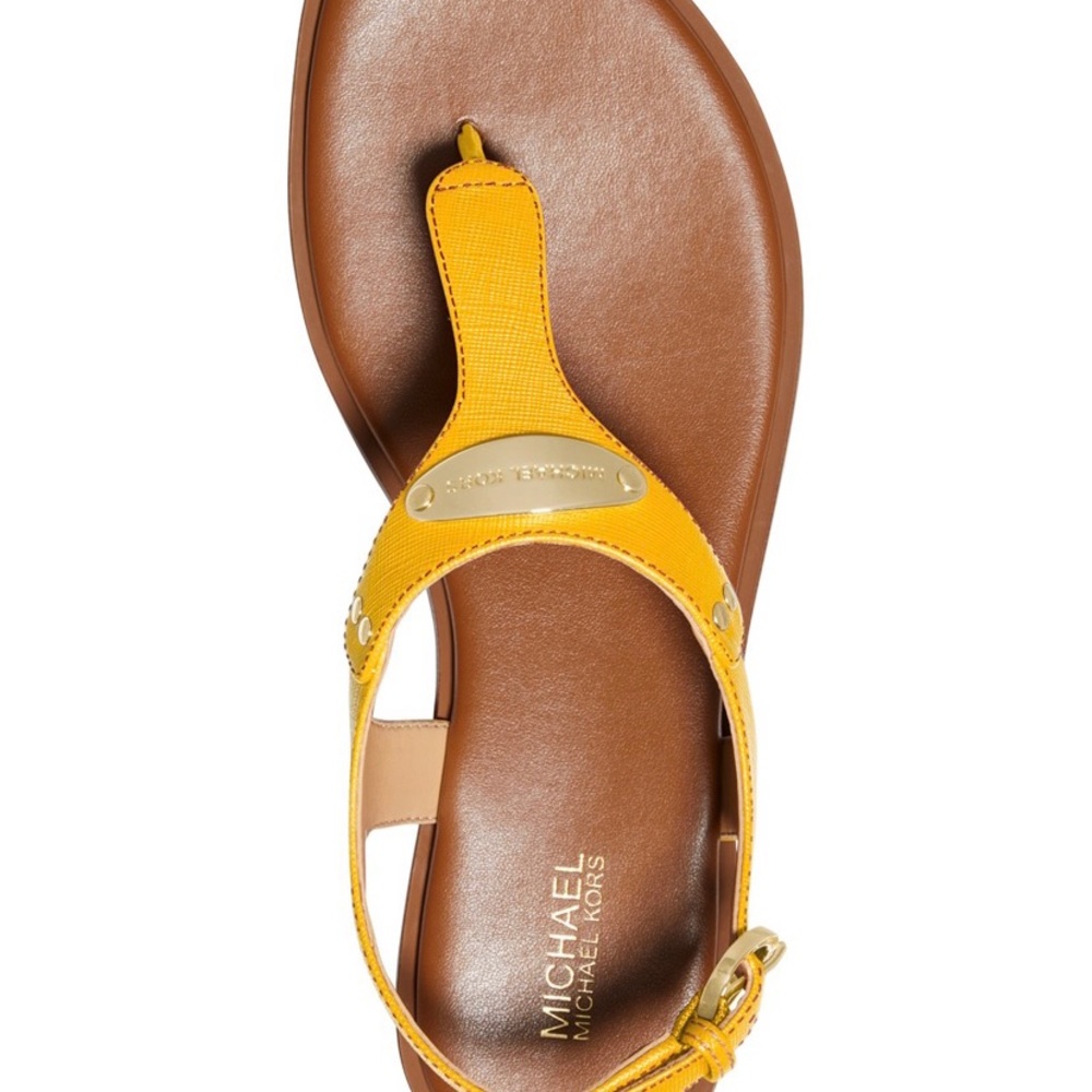 Yellow Michael Kors plate thong sandals